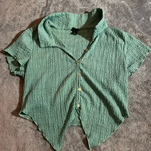 Wild Fable Textured Green Button-Down Shirt
